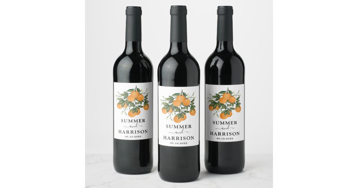 Elegant Botanical Citrus Oranges Wedding Favours Wine Label | Zazzle