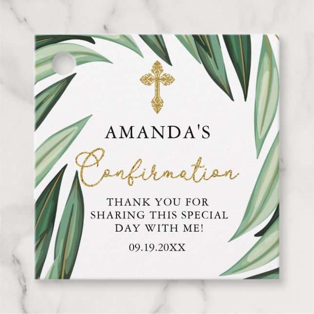 Elegant Botanical Confirmation Favor Tags (Front)