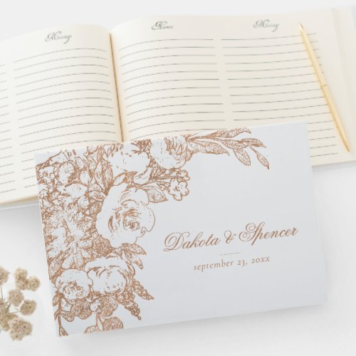 Elegant Botanical  Copper Rose Gold Floral Guest Book