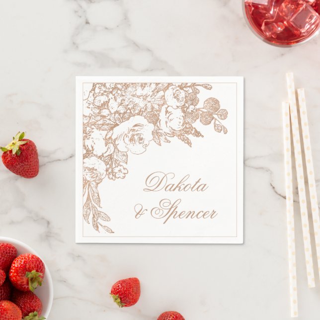 Elegant Botanical | Copper Rose Gold Floral Napkins (Insitu)