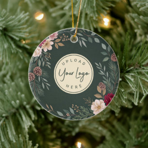 Elegant Botanical Corporate Christmas Ceramic Ornament