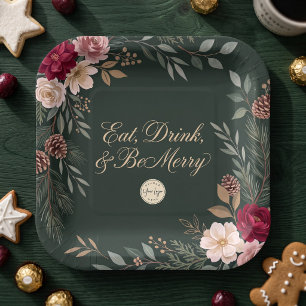 Elegant Botanical Corporate Christmas Party Paper Plates