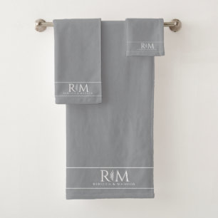 Elegant Botanical Couple's Monogram Bath Towel Set