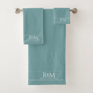 Elegant Botanical Couple's Seafoam Green Monogram Bath Towel Set