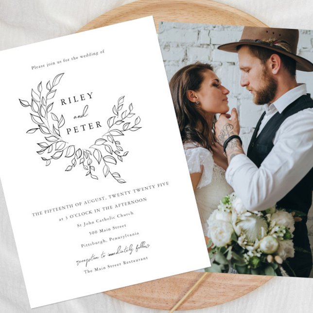 Elegant Botanical Crest Chic Script Photo Wedding Invitation (Creator Uploaded)