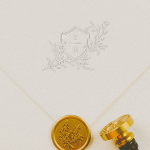 Elegant Botanical Crest Initials Monogram Wedding Embosser