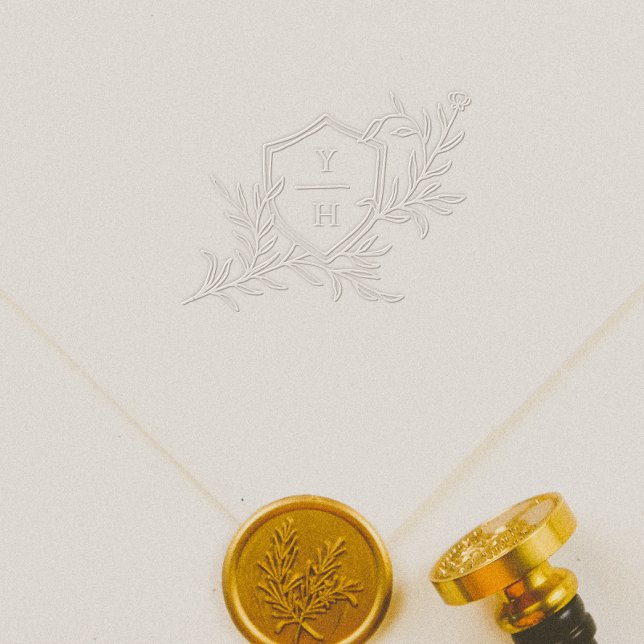 Elegant Botanical Crest Initials Monogram Wedding Embosser (Embosser Mock-up)