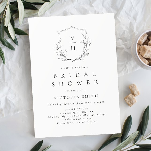 Elegant botanical crest monogram bridal shower invitation (Elegant botanical crest monogram bridal shower invitation)