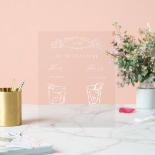 Elegant botanical crest monogram Signature Drink Acrylic Sign