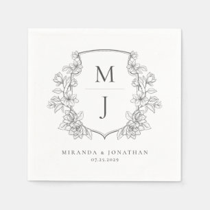 Elegant Botanical Crest Monogram Wedding Napkins