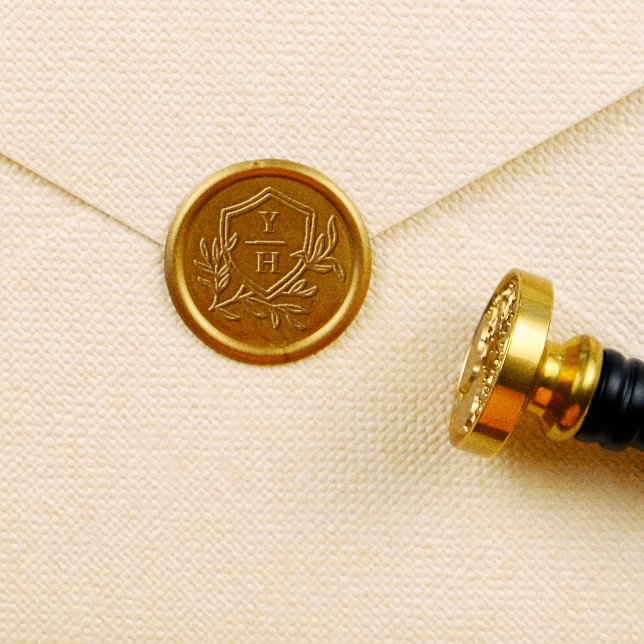 Elegant Botanical Crest Wedding Initials Monogram Wax Seal Sticker (Wax Seal Mock-up)