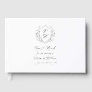 Elegant Botanical Crest Wreath Wedding Guest Book