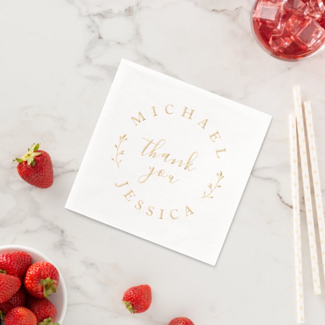 Elegant Botanical Custom Names Thank You Wedding Foil Napkins (Insitu (Strawberry))