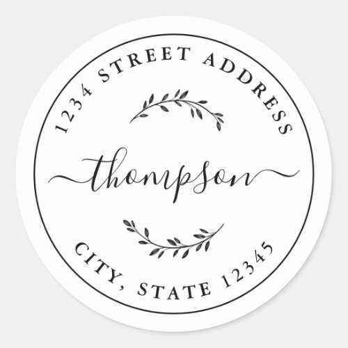 Elegant Botanical Custom Round Return Address Classic Round Sticker