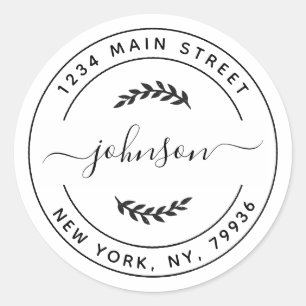 Elegant Botanical Custom Round Return Address Classic Round Sticker