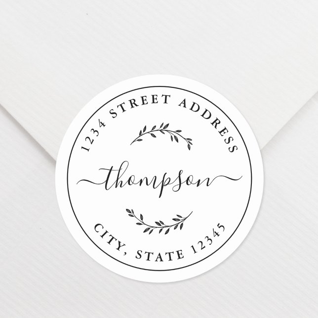 Elegant Botanical Custom Round Return Address Classic Round Sticker (Creator Uploaded)