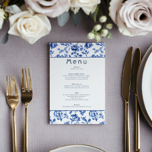Elegant botanical delftware blue and white menu