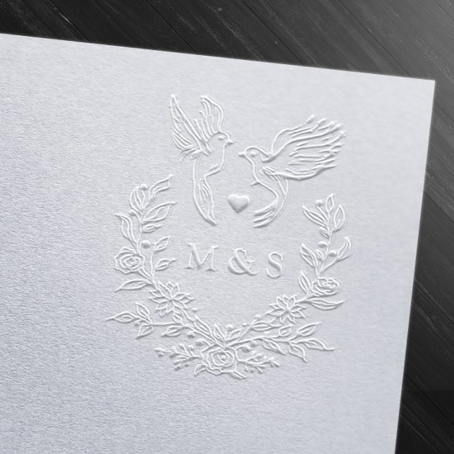 Elegant Botanical Doves Wedding Couple's Initials Embosser (Creator Uploaded)
