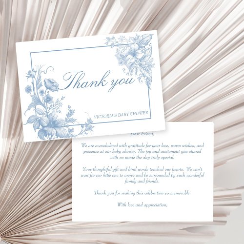 Elegant botanical dusty blue baby shower thank you card