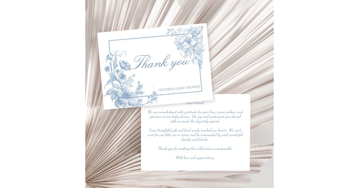 Elegant botanical dusty blue baby shower thank you card | Zazzle