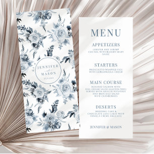 Elegant botanical dusty blue floral Wedding Menu