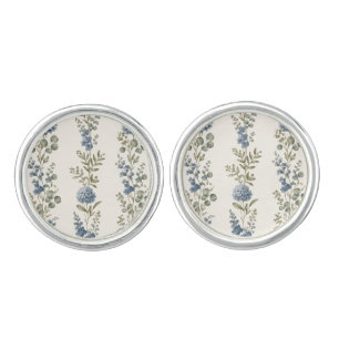 Elegant Botanical Dusty Blue Wedding Cufflinks