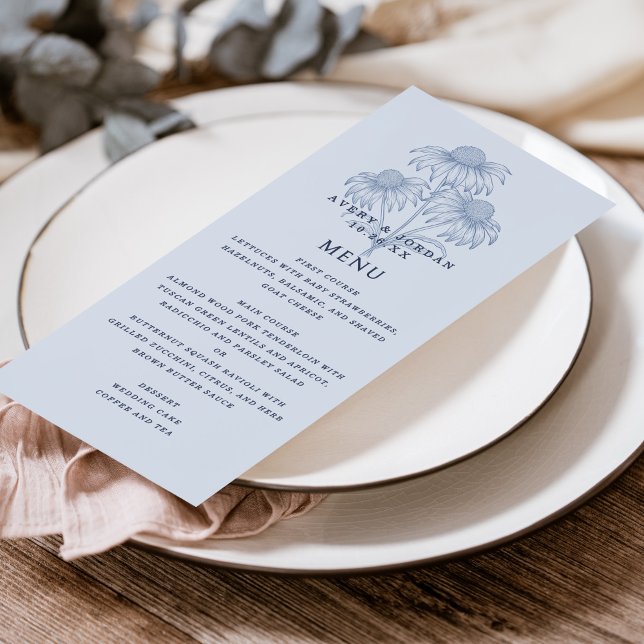 Elegant Botanical Dusty Blue Wedding Menu Card (Creator Uploaded)