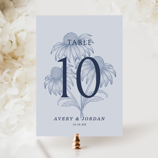 Elegant Botanical Dusty Blue Wedding Table Number  (Creator Uploaded)