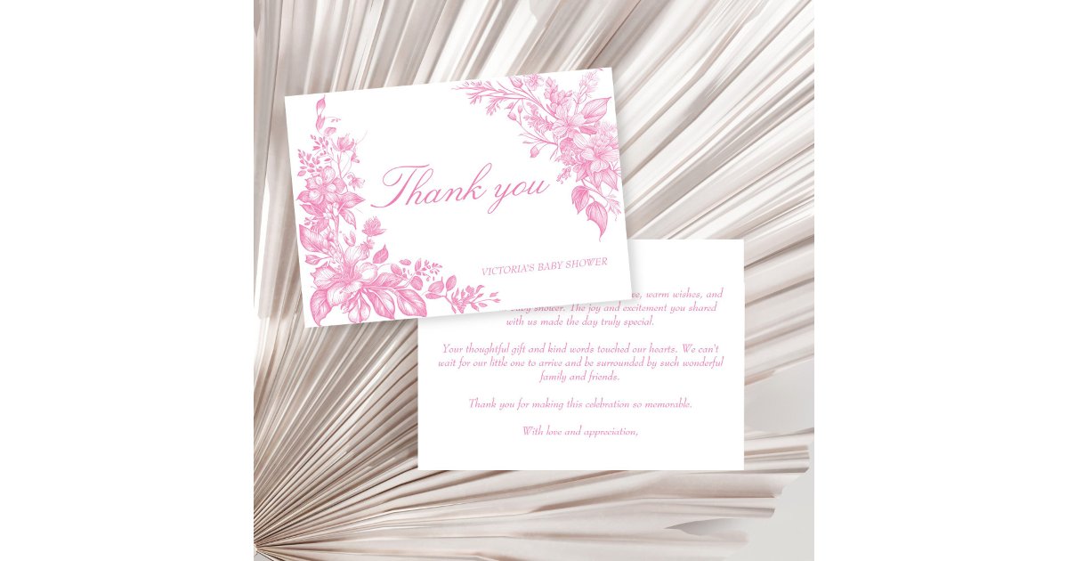 Elegant botanical dusty pink baby shower thank you card | Zazzle