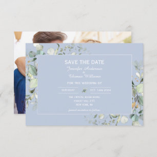 Elegant Botanical Eucalyptus  Blue Color  Save The Date