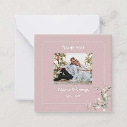 Elegant Botanical Eucalyptus Blush Pink Thank you Note Card