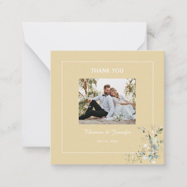 Elegant Botanical Eucalyptus Buttercup Thank you Note Card (Front)