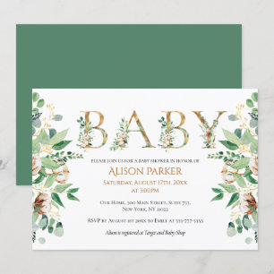 Elegant Botanical Eucalyptus Gold Baby Shower Invitation
