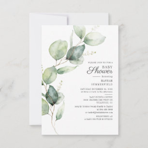Elegant Botanical Eucalyptus Greenery Baby Shower Invitation