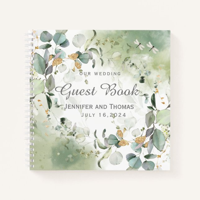 Elegant Botanical Eucalyptus Greenery Guest Book (Front)