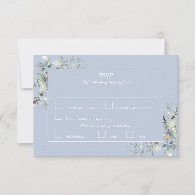 Elegant Botanical Eucalyptus Greenery, Hydrangea  RSVP Card (Front)