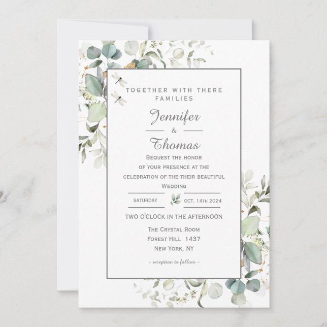 Elegant Botanical Eucalyptus Greenery  Invitation (Front)