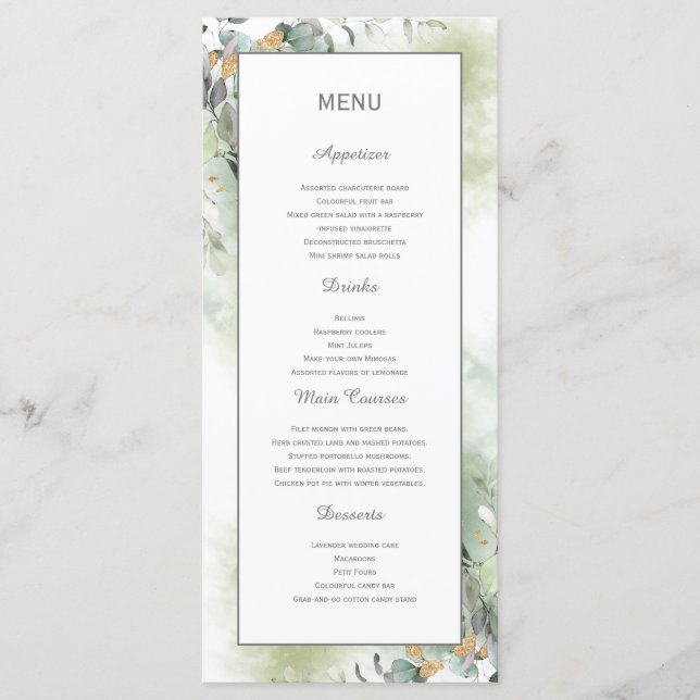 Elegant Botanical Eucalyptus Greenery Menu (Front)