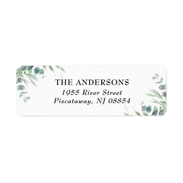 Elegant Botanical Eucalyptus Greenery Name Script  Label (Front)