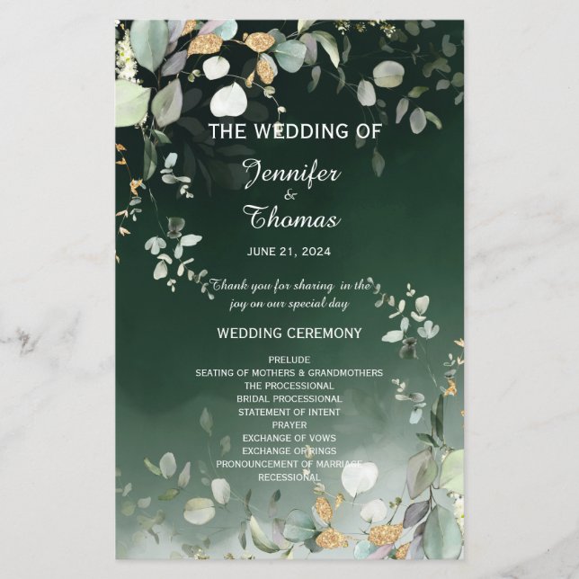 Elegant Botanical Eucalyptus Greenery  Program (Front)