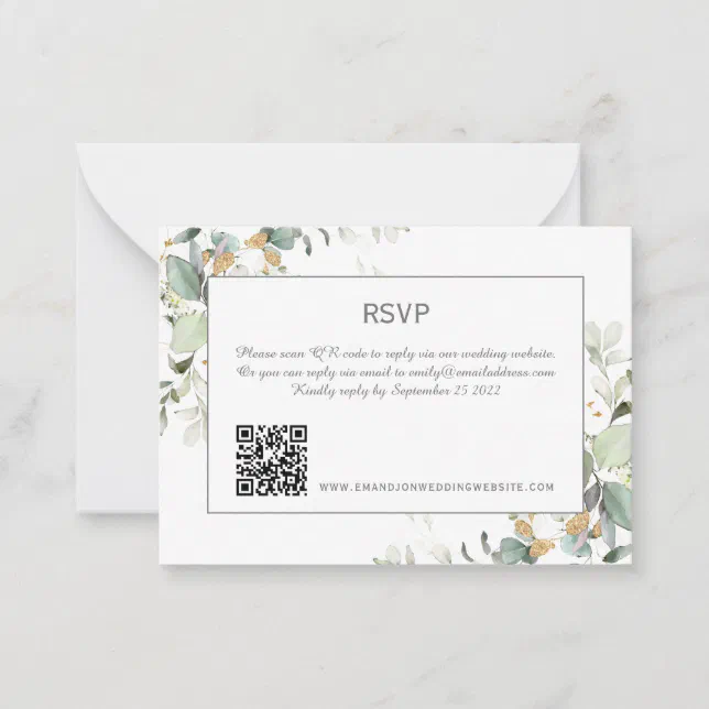 Elegant Botanical Eucalyptus Greenery QR Code RSV Note Card | Zazzle