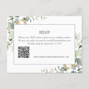 Elegant Botanical Eucalyptus Greenery QR Code RSVP Postcard