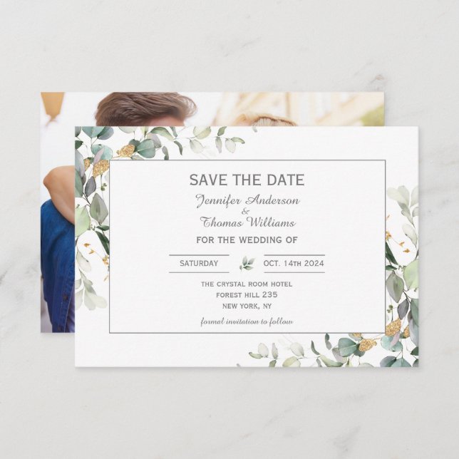 Elegant Botanical Eucalyptus Greenery   Save The Date (Front/Back)