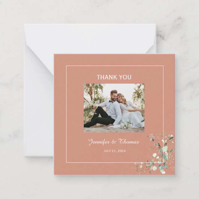 Elegant Botanical Eucalyptus Greenery & Terracotta Note Card (Front)