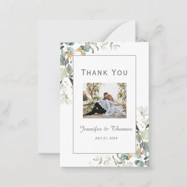 Elegant Botanical Eucalyptus Greenery Thank You Note Card | Zazzle