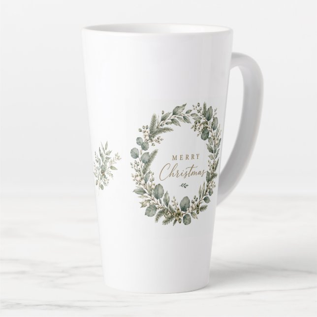 Elegant Botanical Eucalyptus Latte Mug (Right Angle)