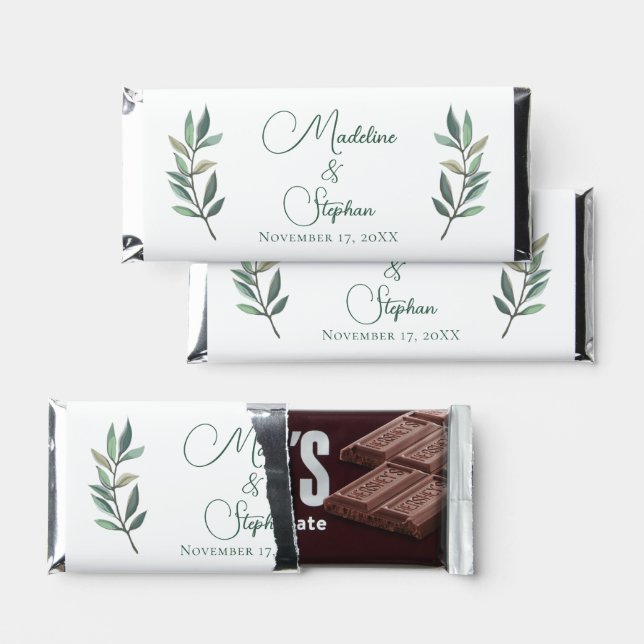 Elegant Botanical Eucalyptus Leaf Fall Wedding Hershey Bar Favors (Front)