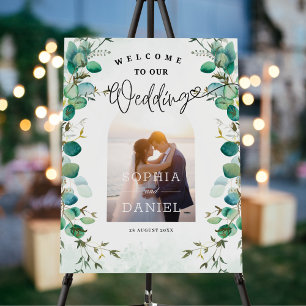 Elegant Botanical Eucalyptus Leaves Photo Wedding Foam Board