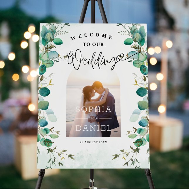 Elegant Botanical Eucalyptus Leaves Photo Wedding Foam Board (Creator Uploaded)