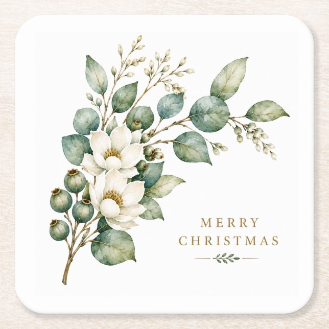 Elegant Botanical Eucalyptus paper coaster (Front)